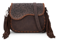 Montana West Tooled Saddle Fringe Crossbody - Coffee