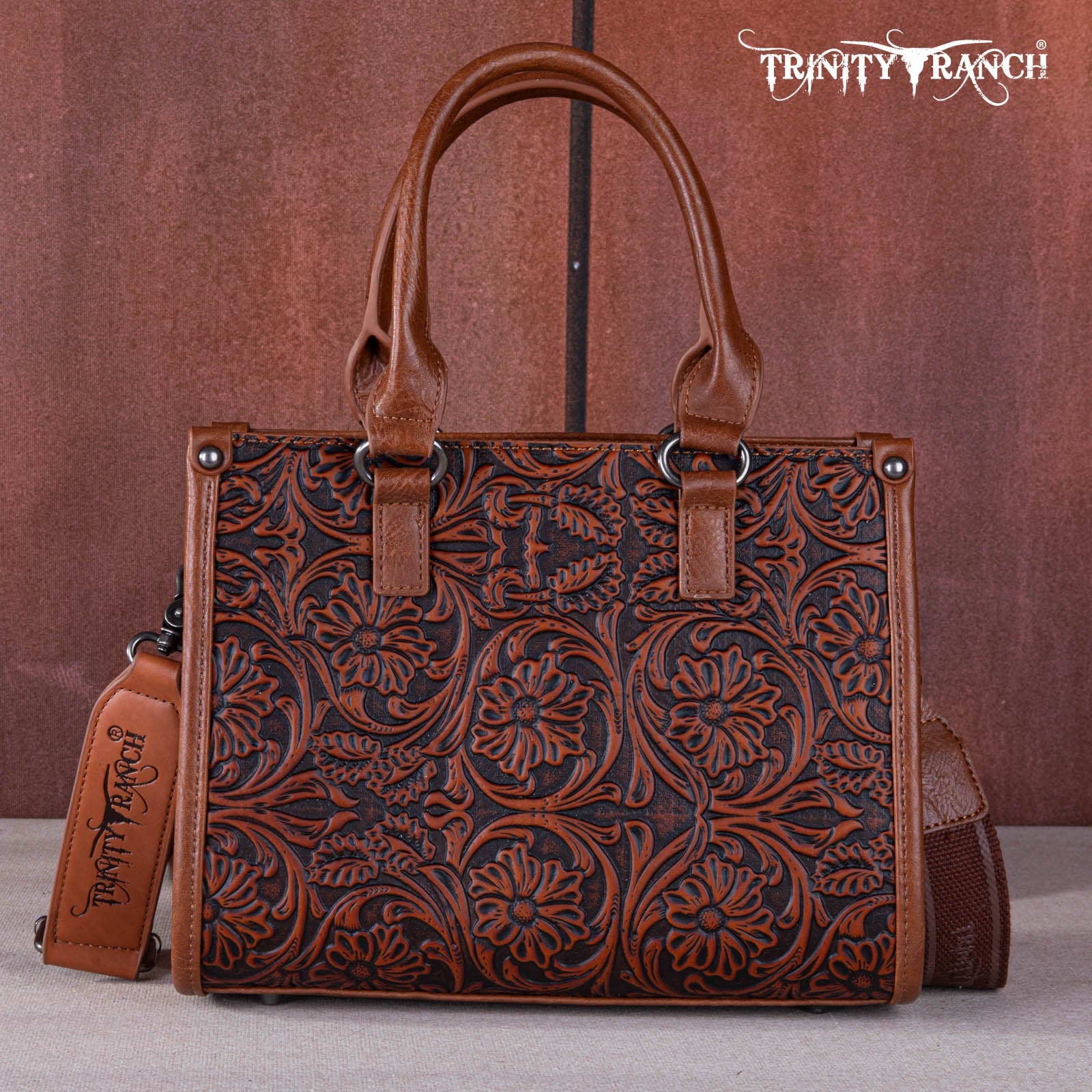 Trinity Ranch Tooled Collection Concealed Carry Tote - Brown & Turquoise deals