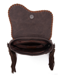 Montana West Tooled Saddle Fringe Crossbody - Coffee